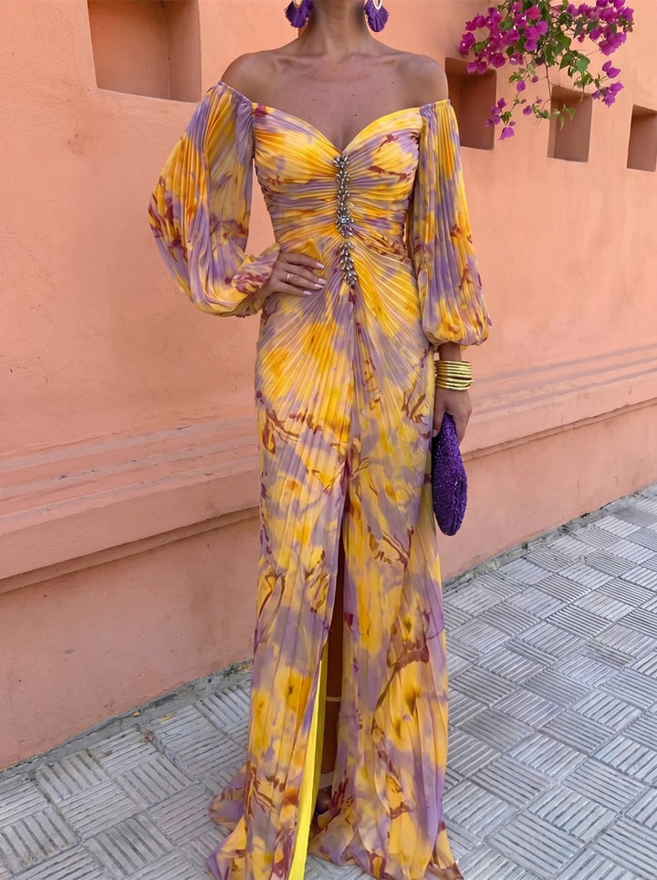 Nivara - Shaped Neckline Floral Print Dress