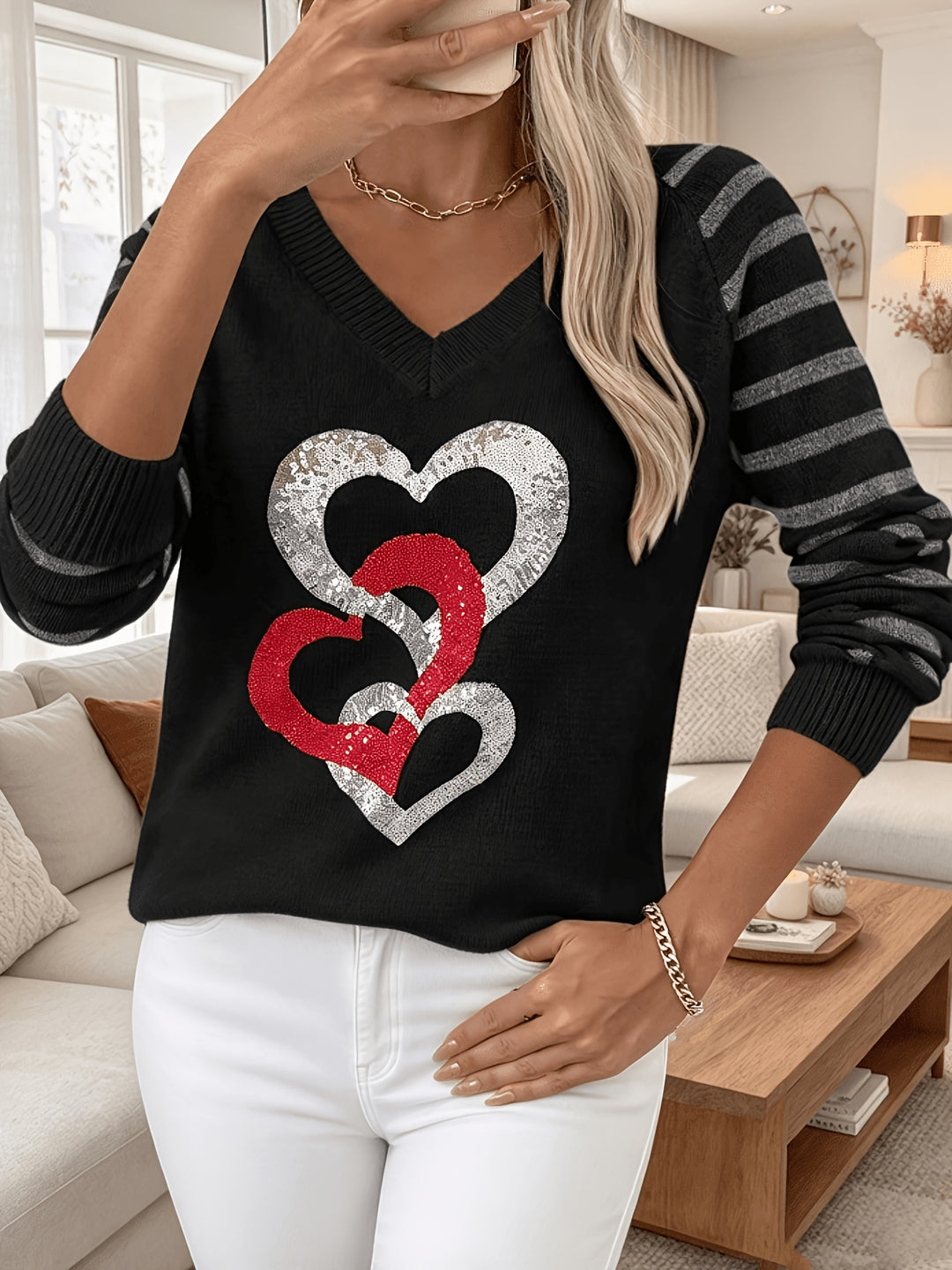 Velara - Sequin-Trim Knit Sweater