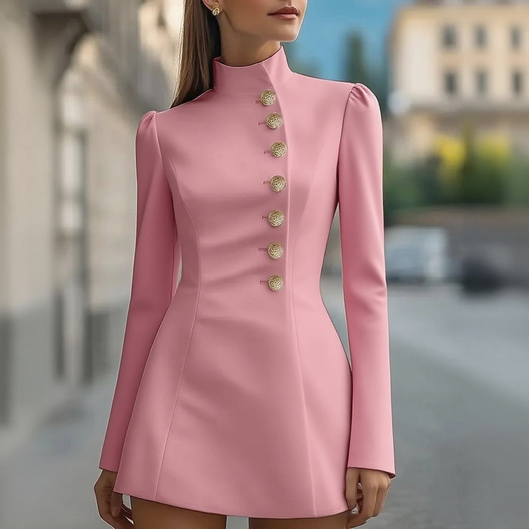 Velira - Stand Collar Woven Suit Dress