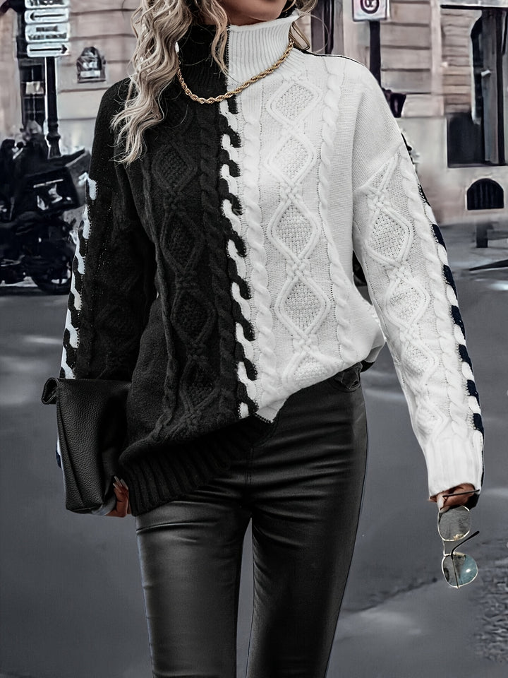 Vesina - High-Neck Cable Knit Sweater