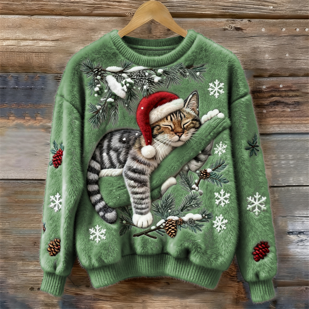 Velira - 3D Cat Applique Pile Knit Jumper