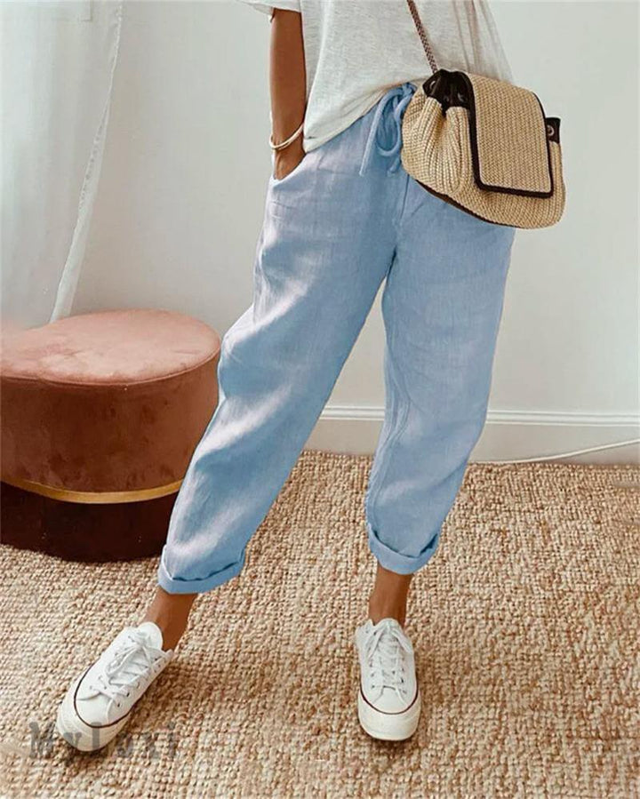 Mevra - Straight-Leg Linen-Cotton Trousers