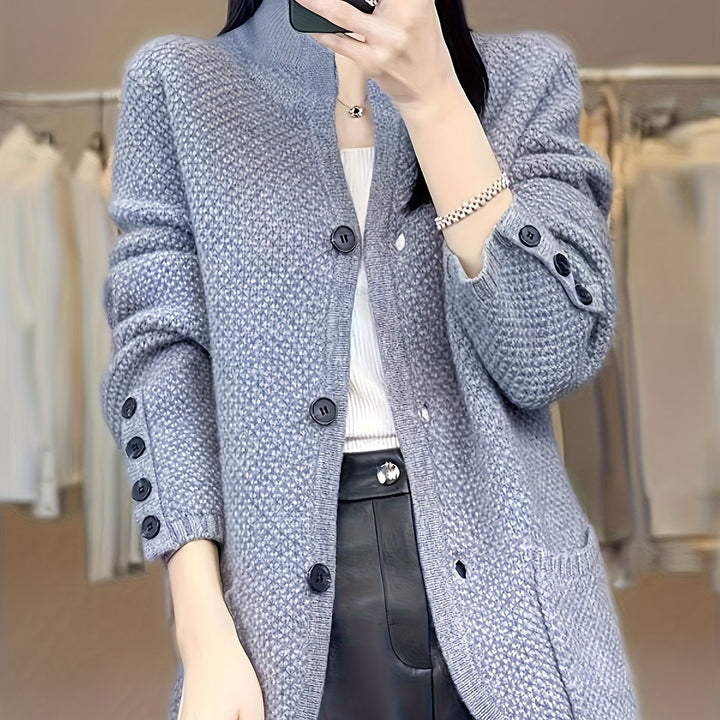 Vesara - High-Neck Knit Cardigan