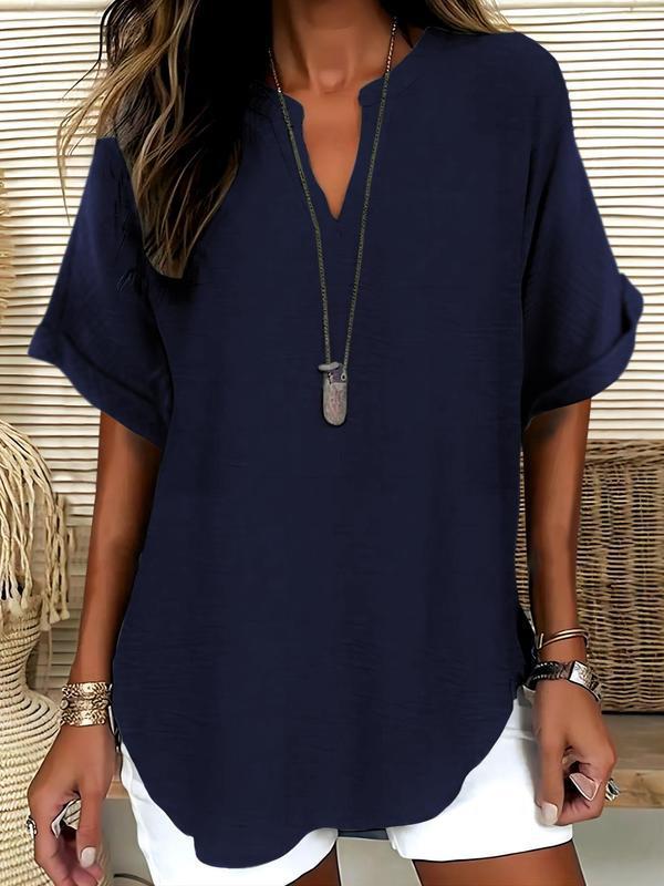 Arlise - Notched-Neck Plain-Weave Blouse