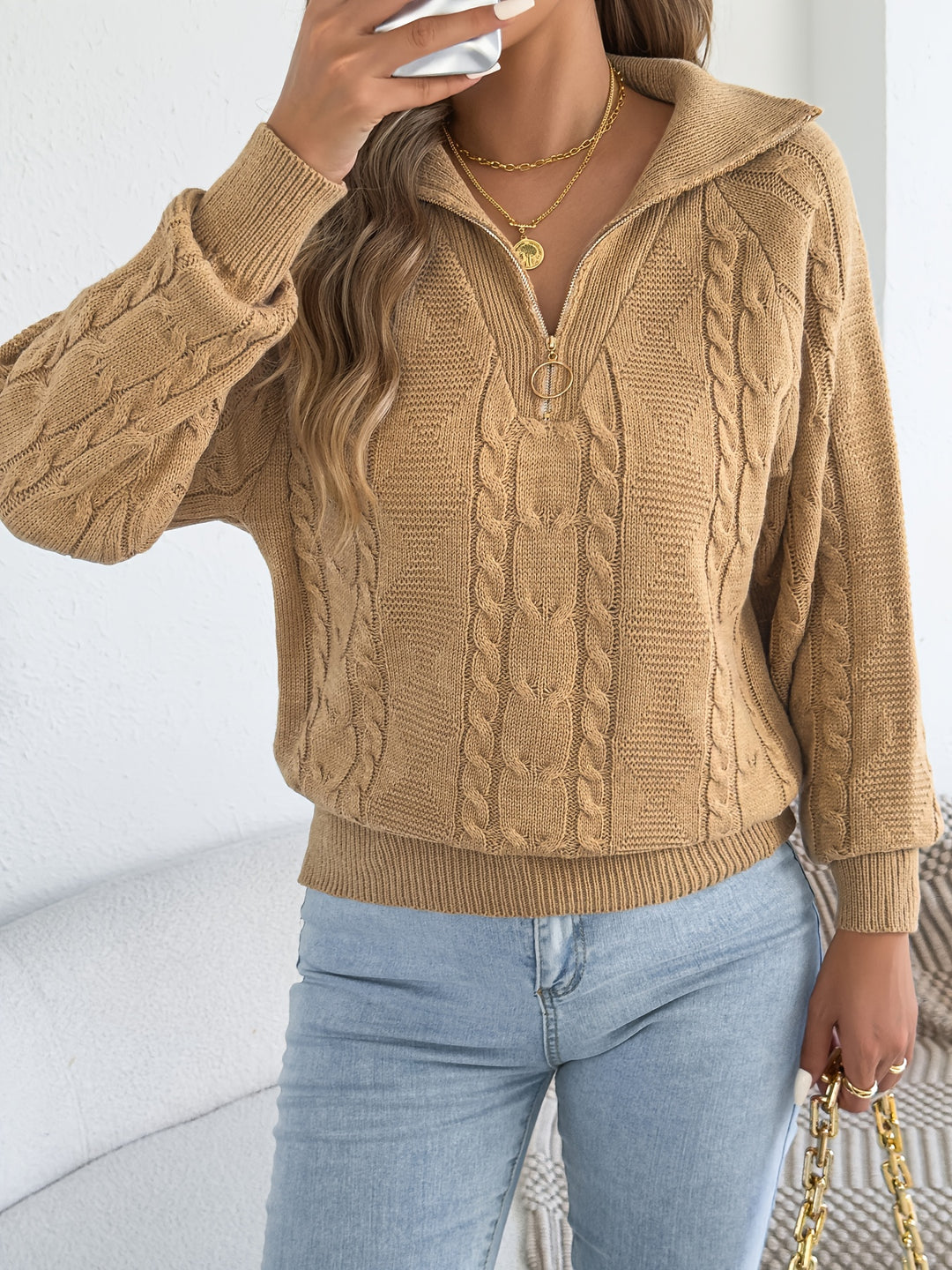 Mevira - Lantern-Sleeve Knit Pullover Sweater