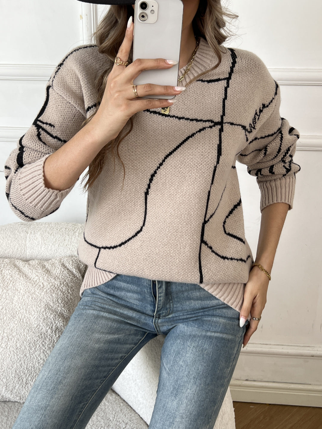 Nivara - Geometric Pattern Knit Sweater