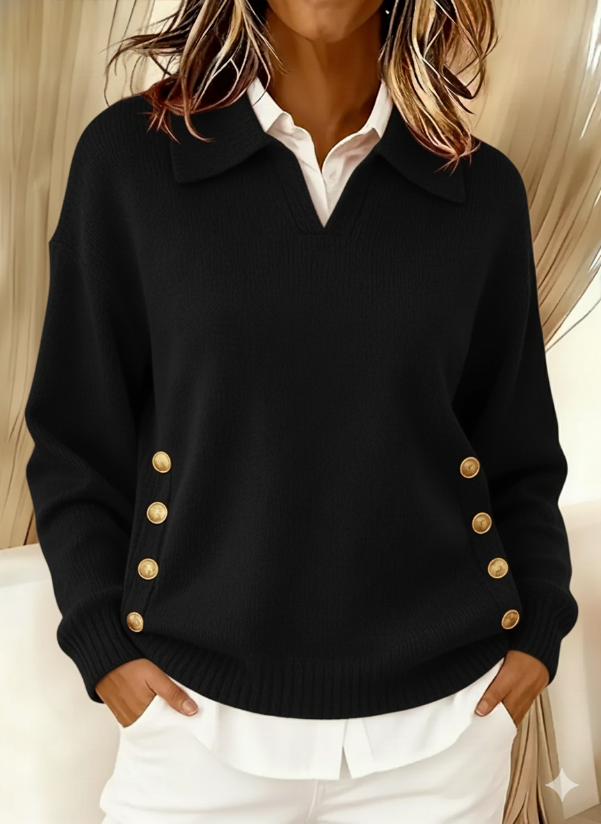 Navira - Side-Button Knit Polo Neck Sweater