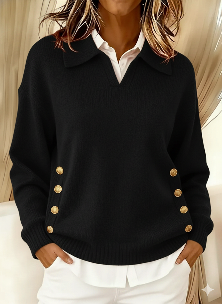 Navira - Side-Button Knit Polo Neck Sweater