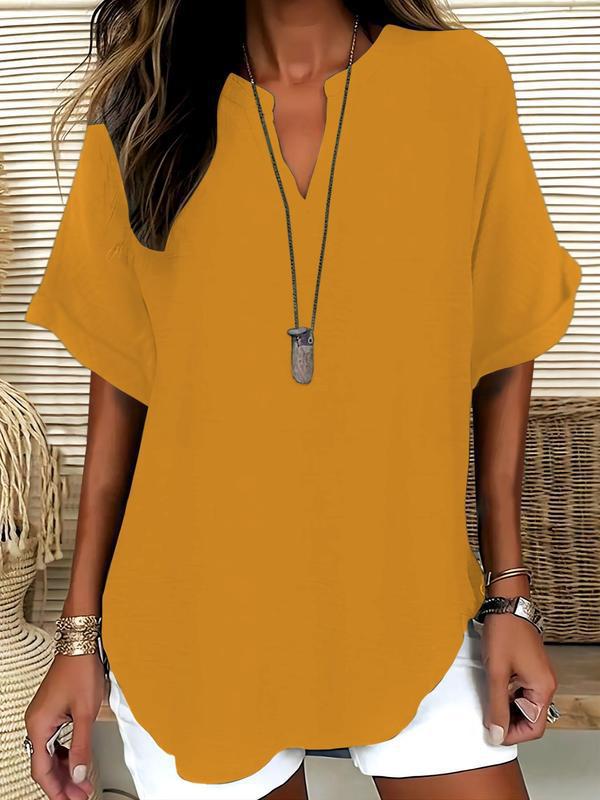 Arlise - Notched-Neck Plain-Weave Blouse
