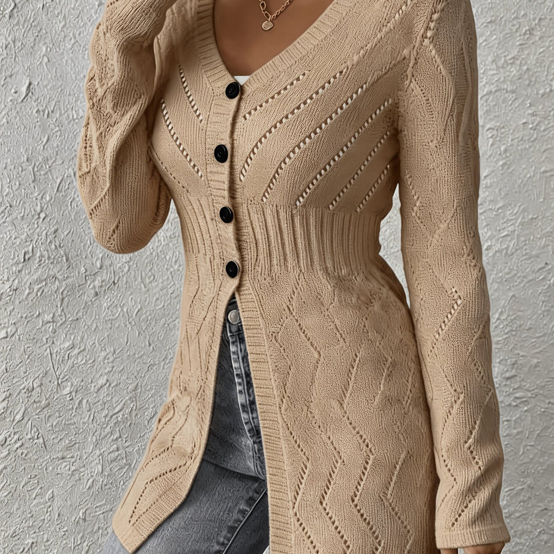 Renaya - V-Neck Textured Knit Cardigan Sweater