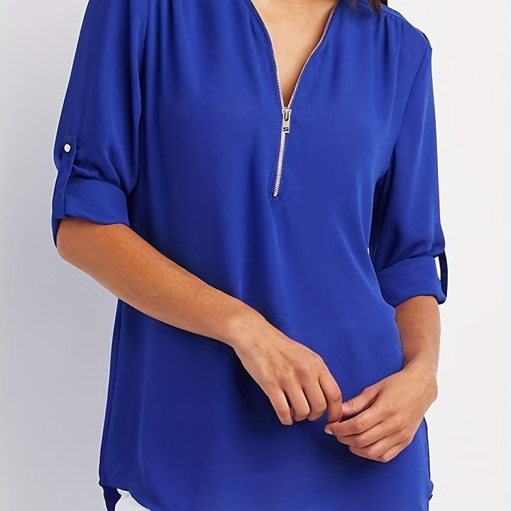 Nivara - Zip V-Neck Woven Blouse