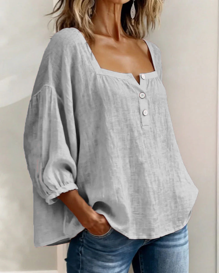 Sivara - Square Neck Cotton-Linen Blouse