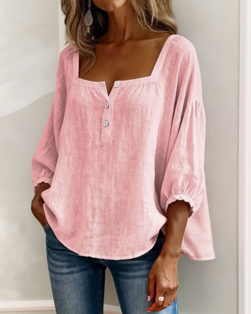 Sivara - Square Neck Cotton-Linen Blouse
