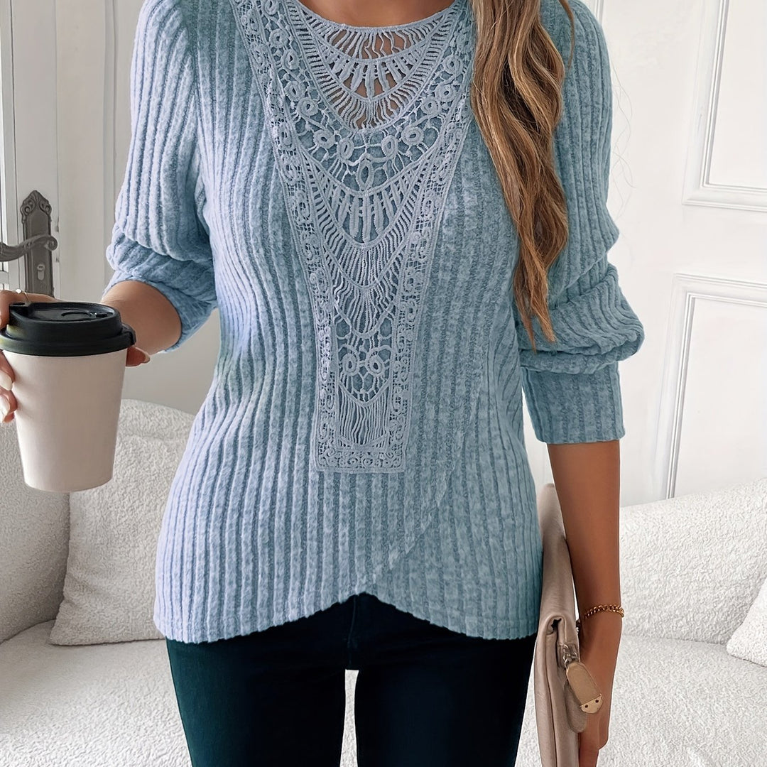Nivara - Lace-Trim Round Neck Knit T-Shirt