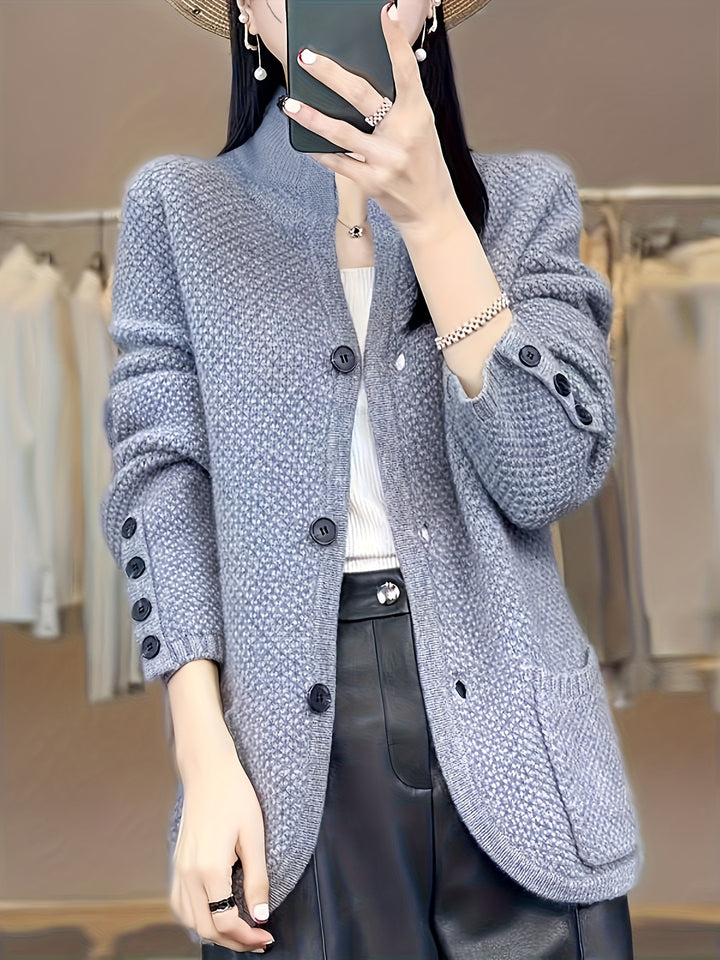 Vesara - High-Neck Knit Cardigan