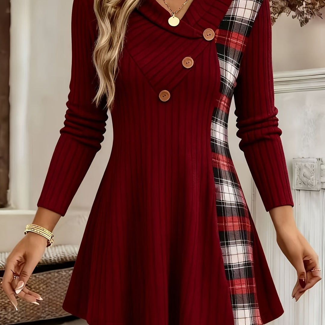 Tavina - Plaid Patchwork Knit T-Shirt
