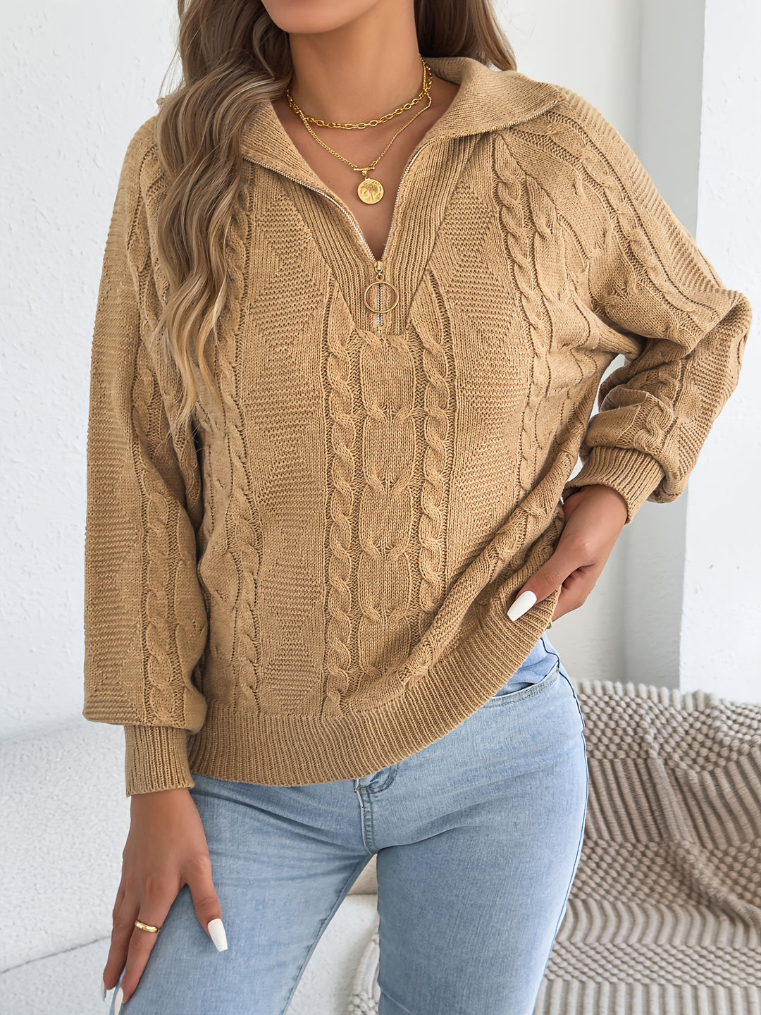 Mevira - Lantern-Sleeve Knit Pullover Sweater