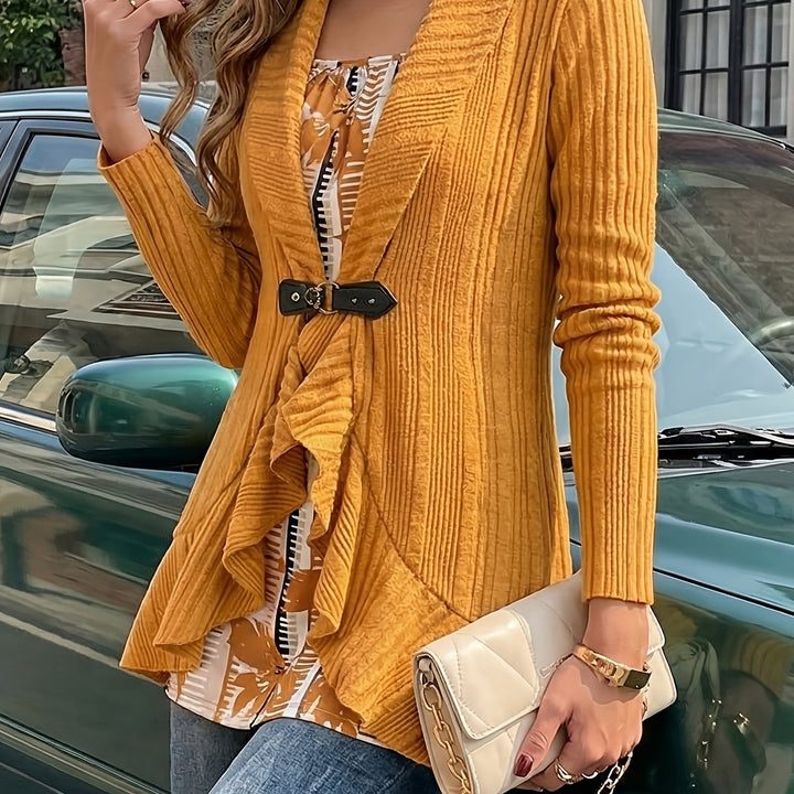 Zelara - Faux Two-Piece Rib Knit Long Blouse