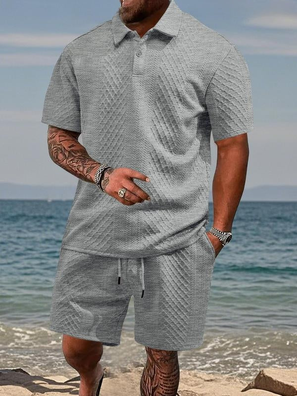Varlo - Textured Fabric Polo And Shorts Set