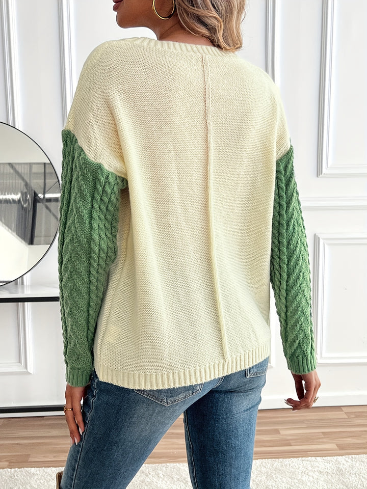 Nireva - Colour-Block Cable Knit Sweater