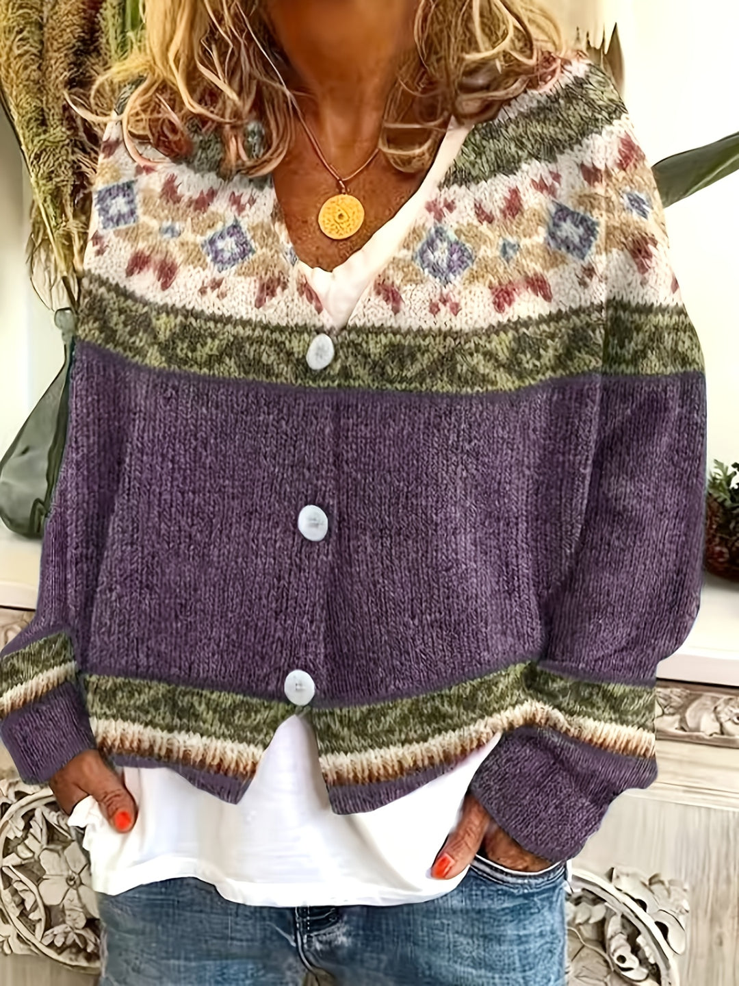 Mireva - Colour-Block Knit Cardigan
