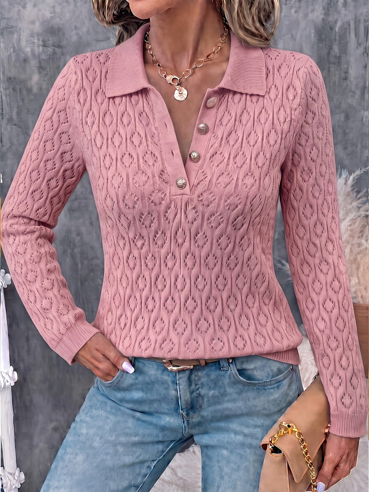 Avenya - Openwork Knit Polo Sweater