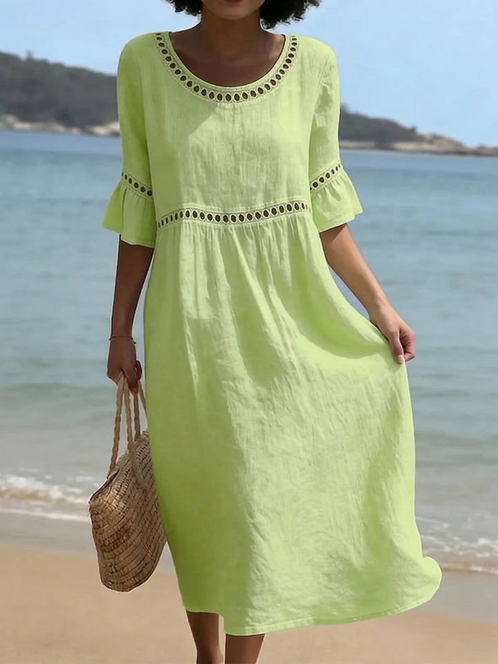 Lunira - Lace-Inset Cotton-Linen Midi Dress