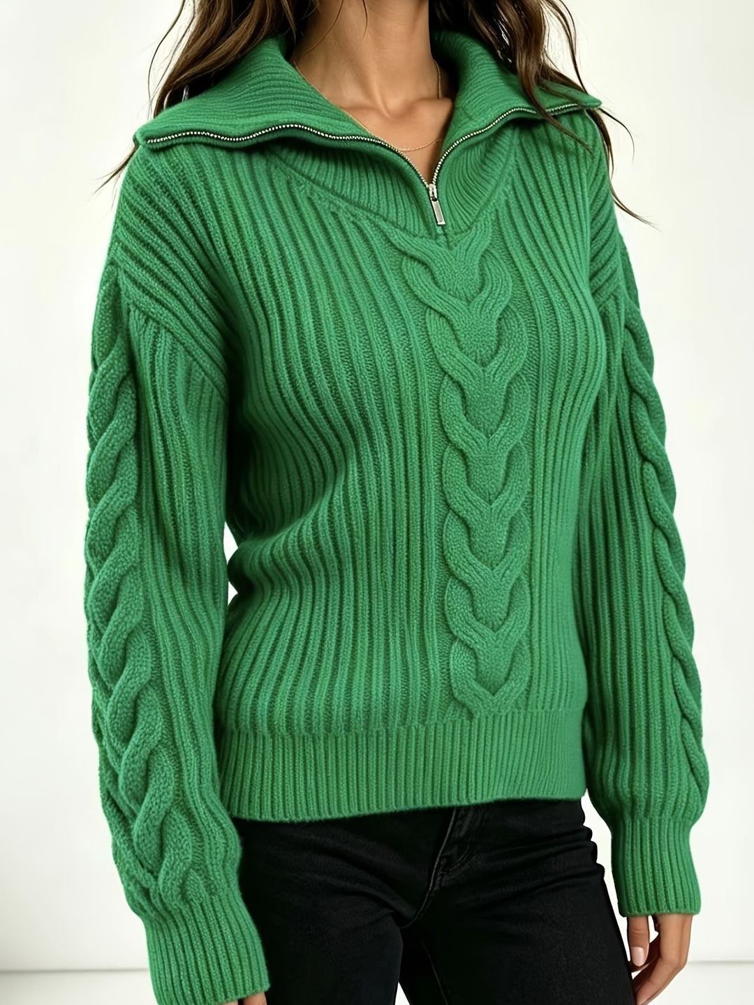Nivara - Off-Shoulder Cable Knit Pullover Sweater