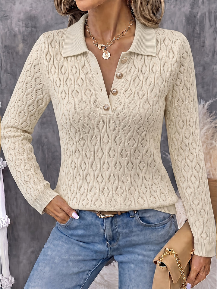 Avenya - Openwork Knit Polo Sweater