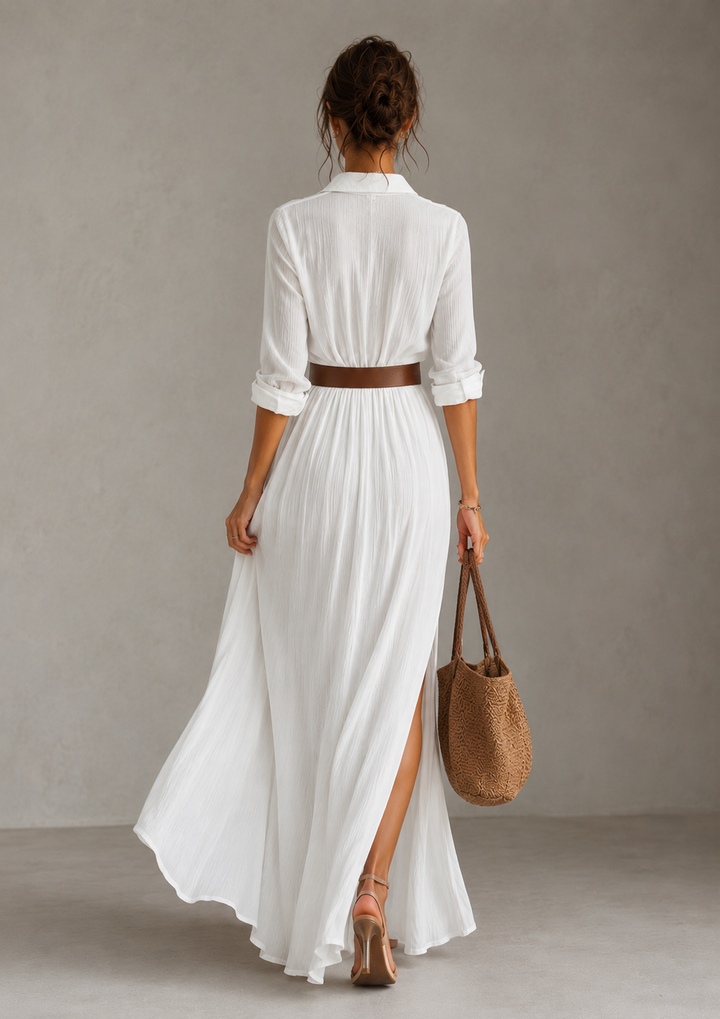Mevara - Pleated Cotton-Linen Long Dress