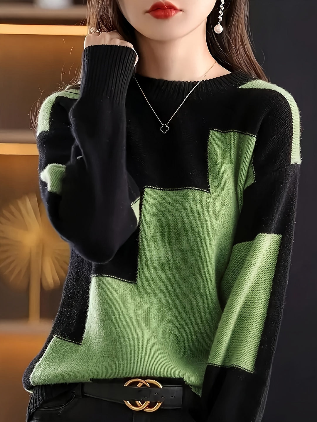 Novira - Colour Block Knit Pullover Sweater