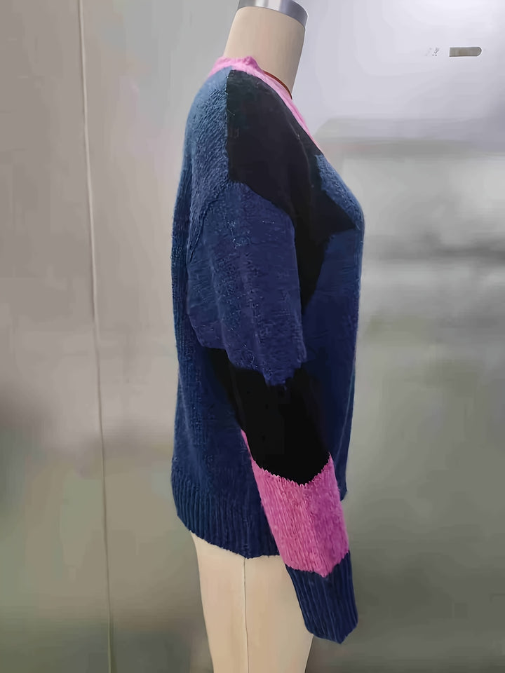 Luniva - Spliced Color-Block Knit Pullover
