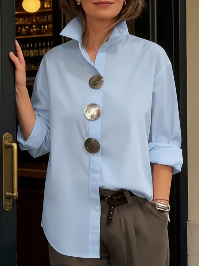 Avenya - Stand Collar Cotton-Linen Blouse