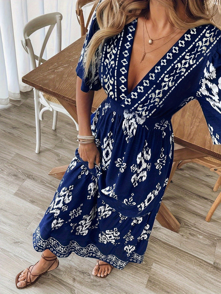 Nalira - V-Neck Printed Maxi Dress