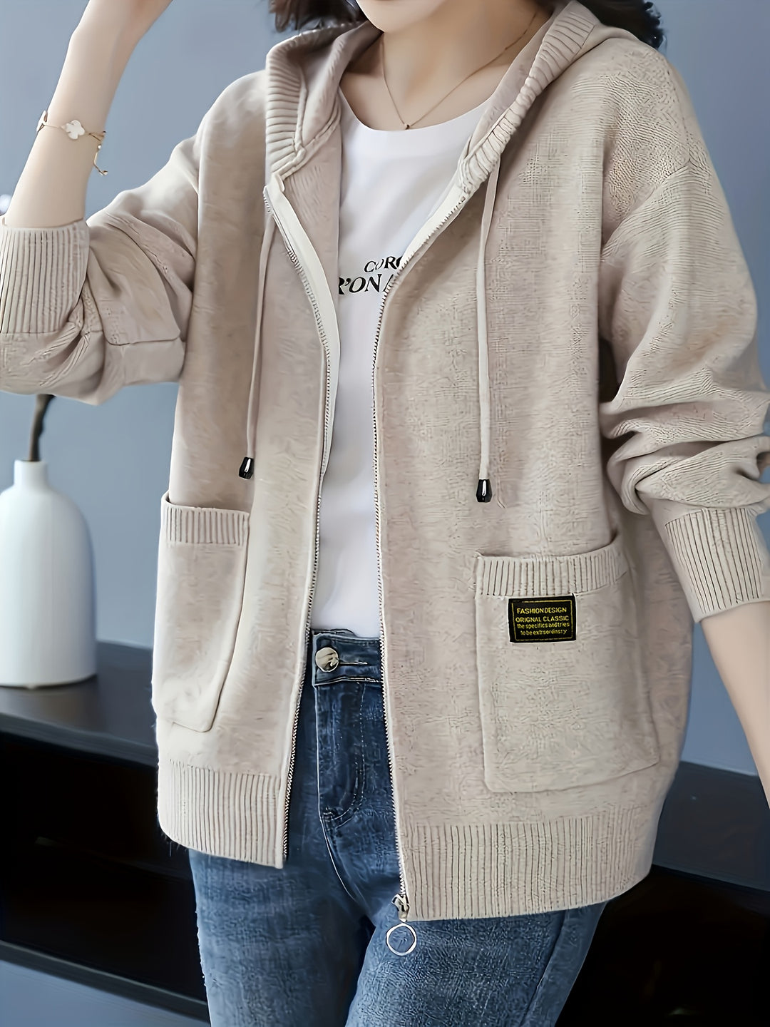 Rilena - Drawstring Hood Viscose Knit Cardigan
