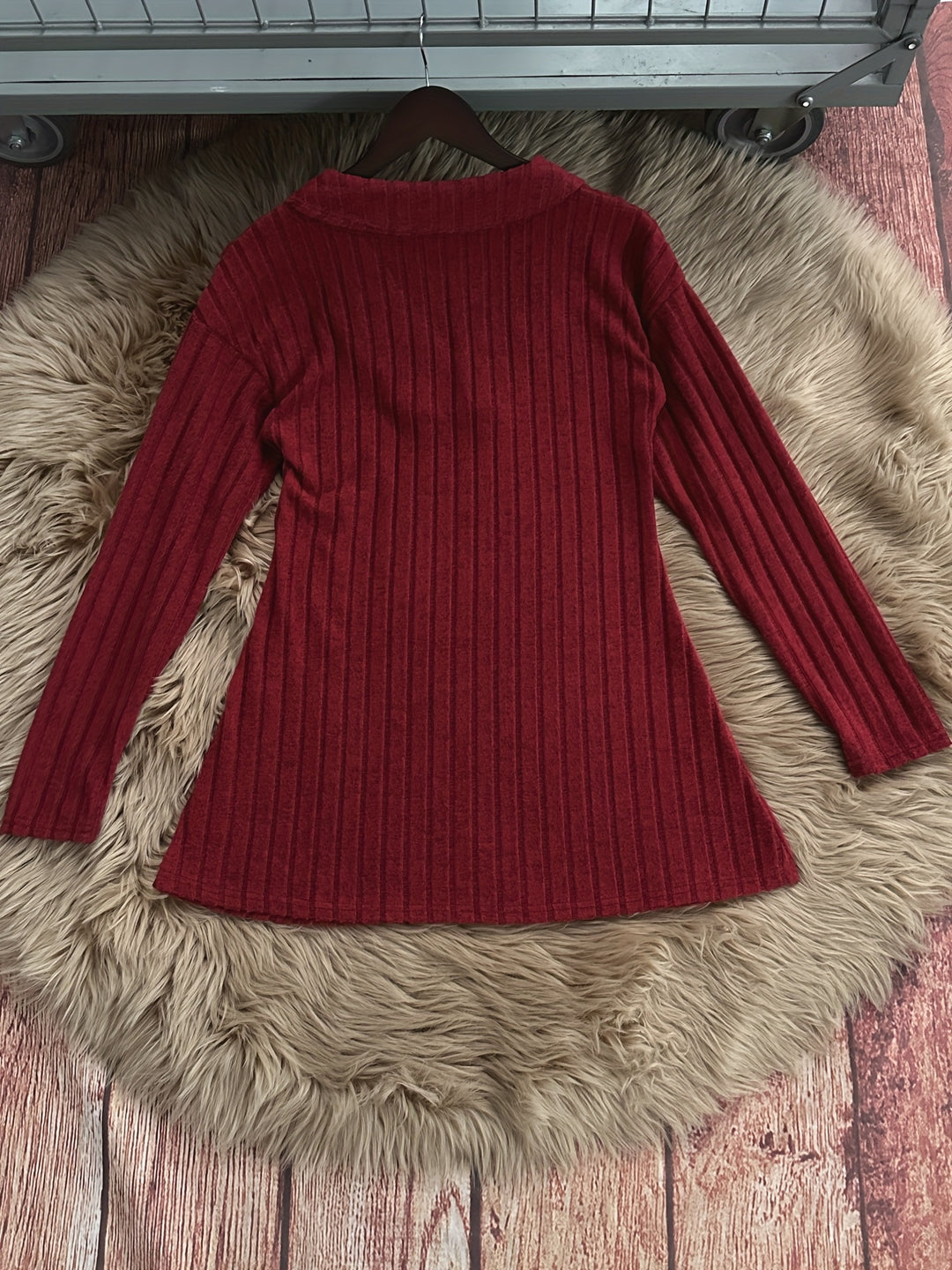 Novira - Lapel V-Neck Rib Knit T-Shirt