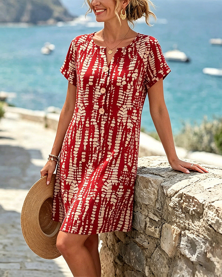 Mevara - Button-Front Printed Dress