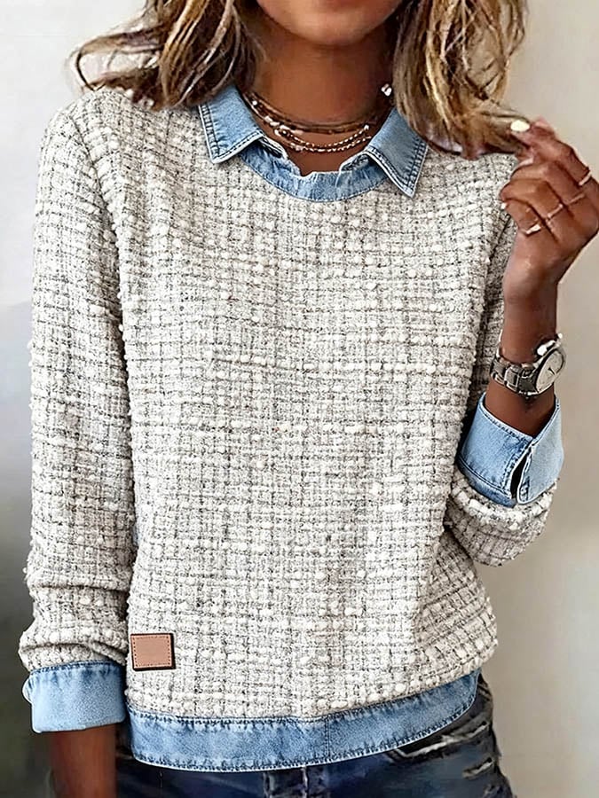 Avenya - Patchwork Denim Sweatshirt