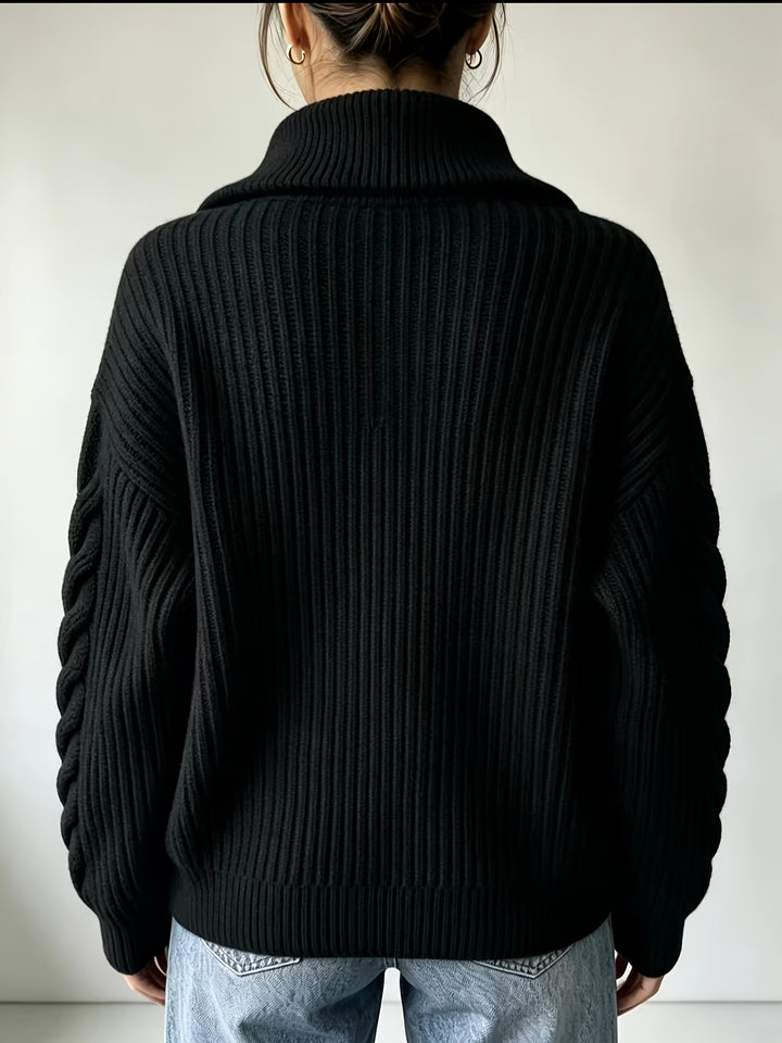 Nivara - Off-Shoulder Cable Knit Pullover Sweater