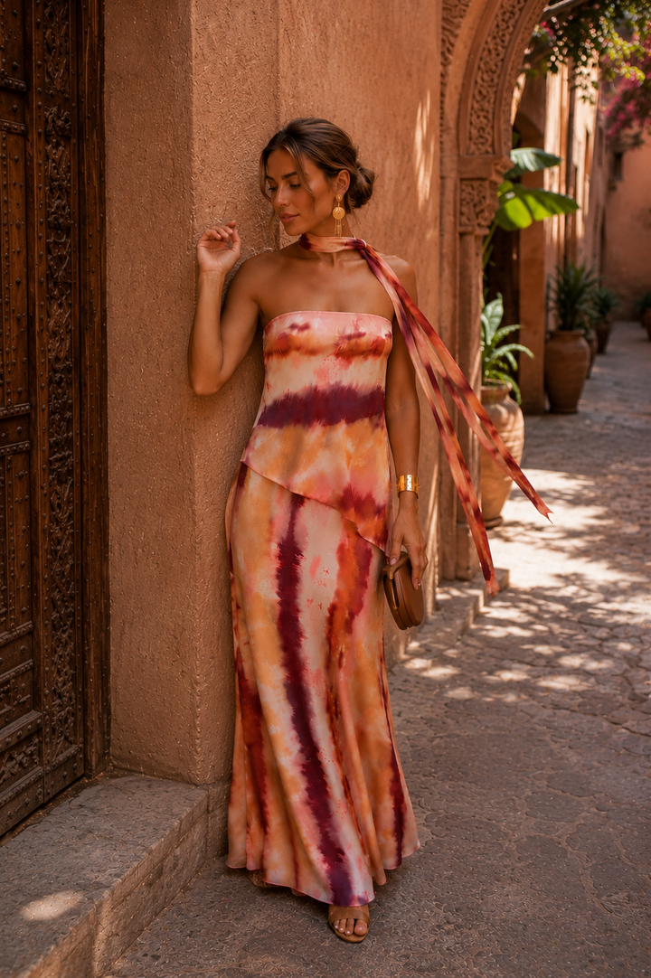 Ilyra - Sweetheart Neckline Printed Dress Set