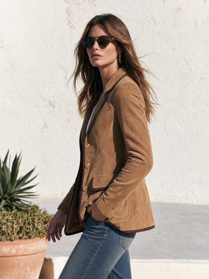 Relani - Contrast-Trim Faux Suede Blazer