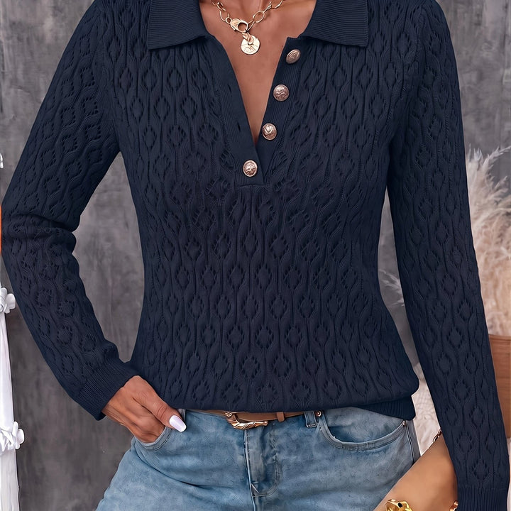 Avenya - Openwork Knit Polo Sweater
