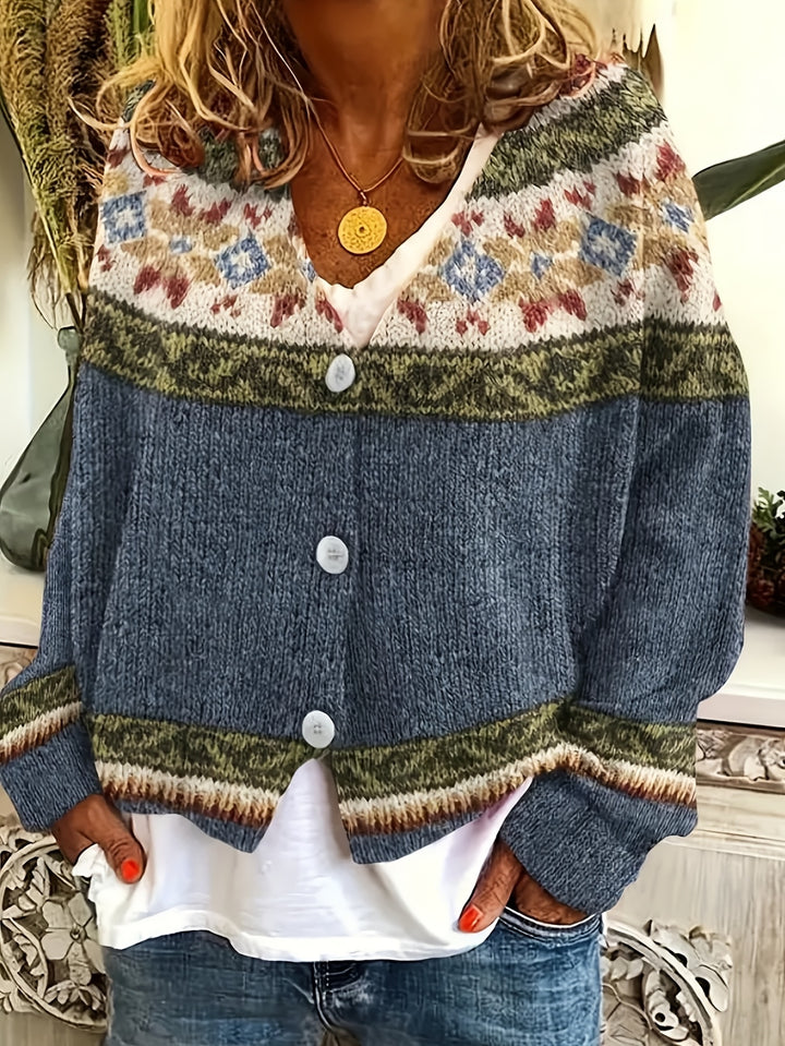 Mireva - Colour-Block Knit Cardigan