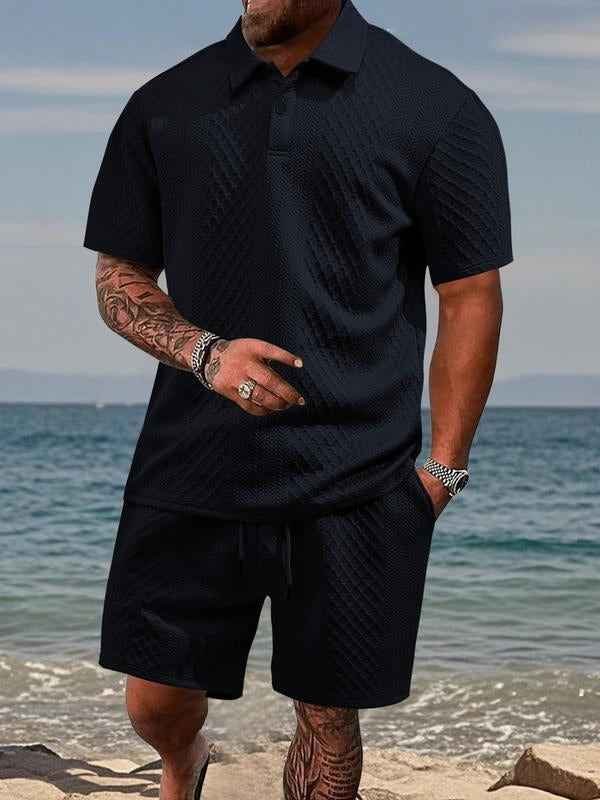 Varlo - Textured Fabric Polo And Shorts Set
