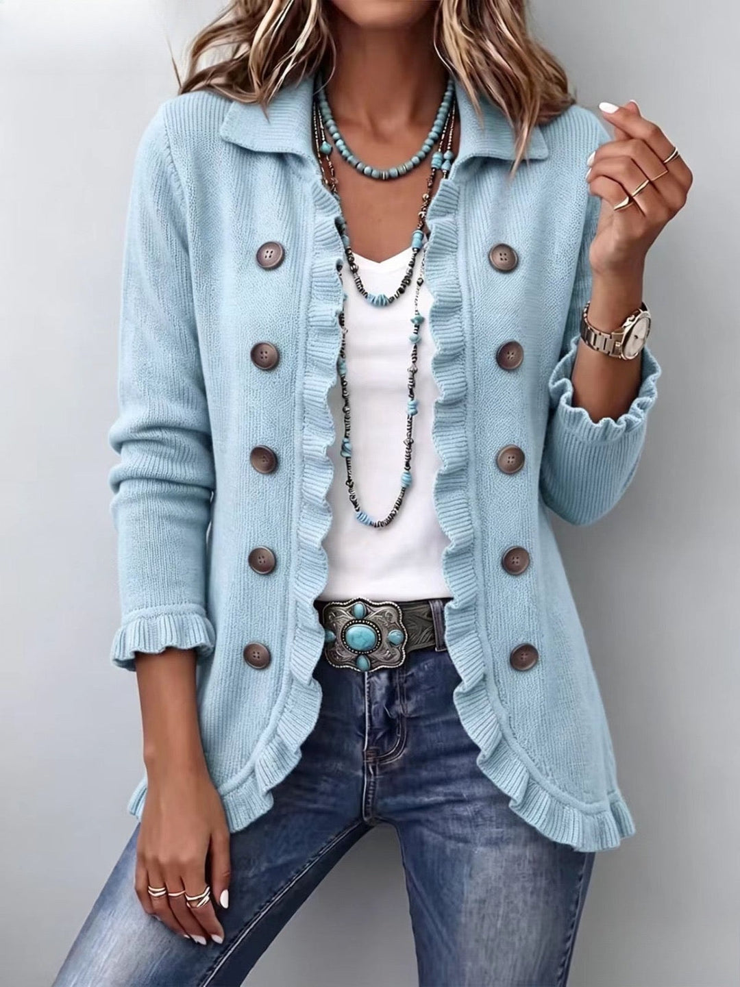 Arlise - Ruffled Trim Knit Jacket