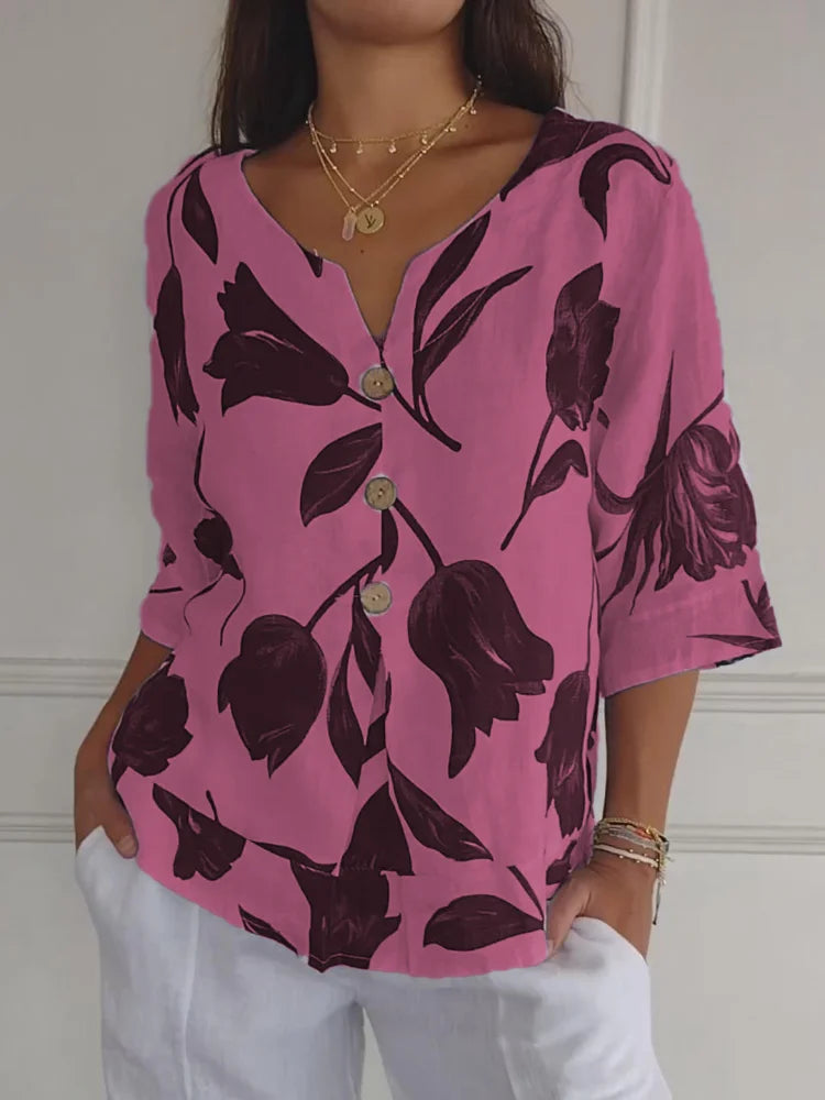 Nivara - V-Neck Cotton-Linen Tunic Top