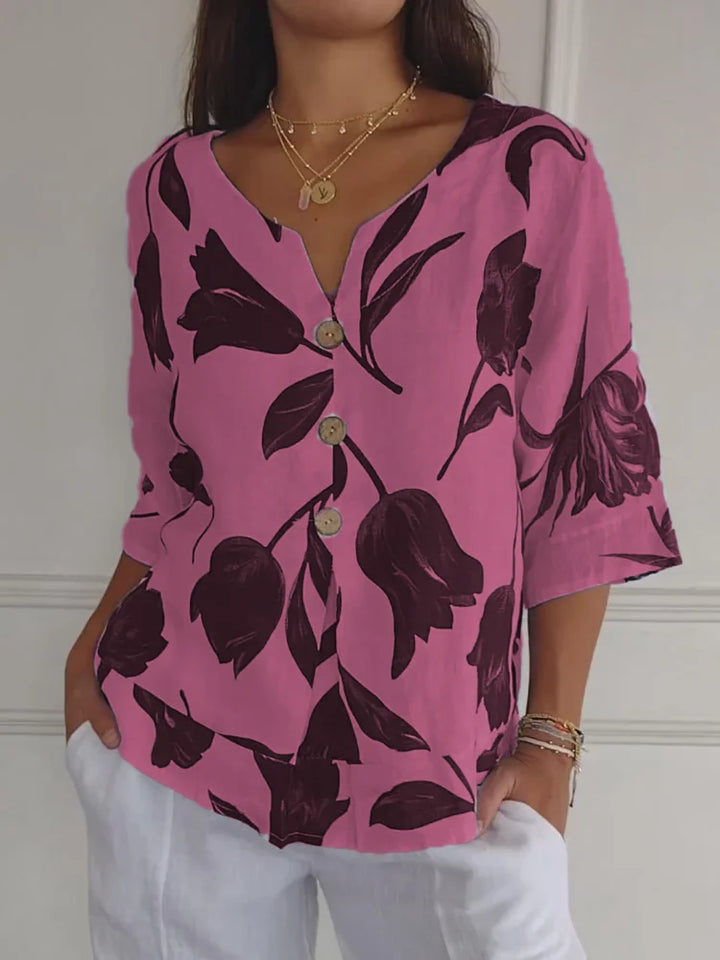 Nivara - V-Neck Cotton-Linen Tunic Top