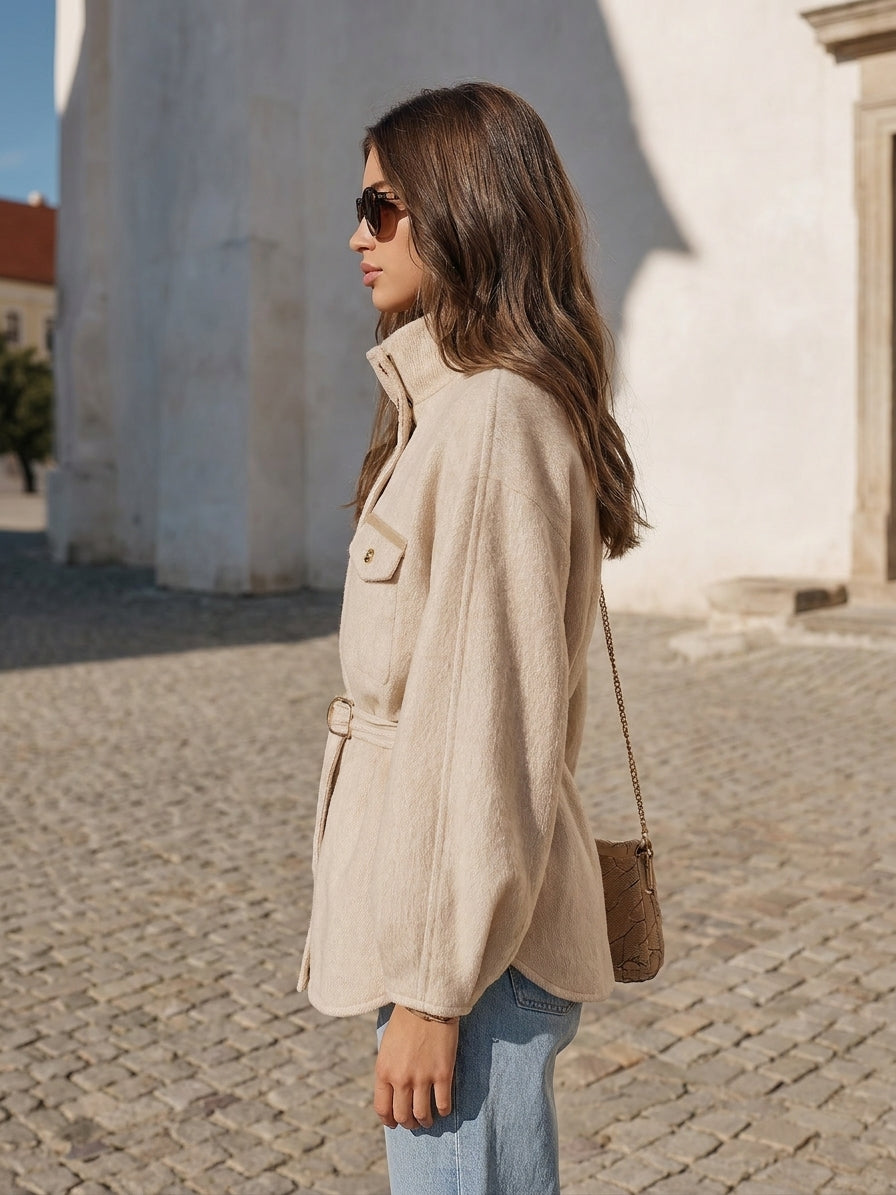 Ivenna - Stand Collar Wool-Blend Jacket