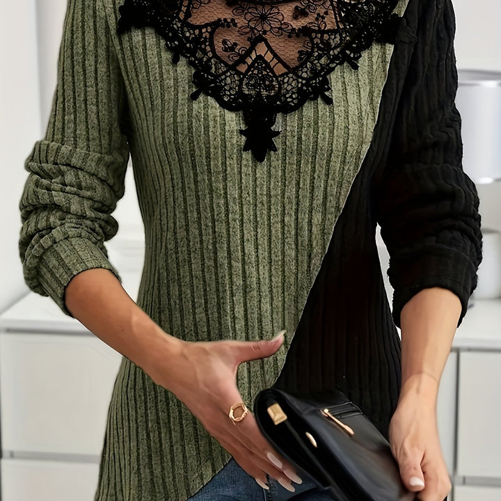 Rilena - Contrast Lace Patchwork Knit Sweater