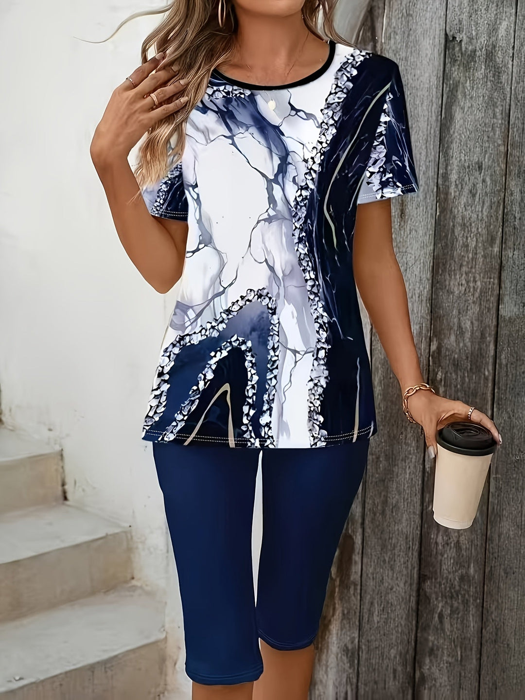 Anvina - Geometric Print Cotton-Blend Set